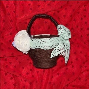 Handmade Mini Basket w/ Lace & Flowers – Cottagecore Decor